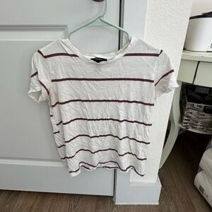 Forever 21 White Tee with Burgundy Stripe Detail